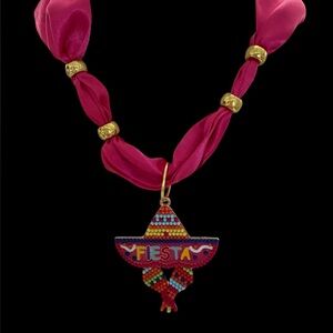 Fiesta Beaded Sombrero Pendant Necklace - Pink